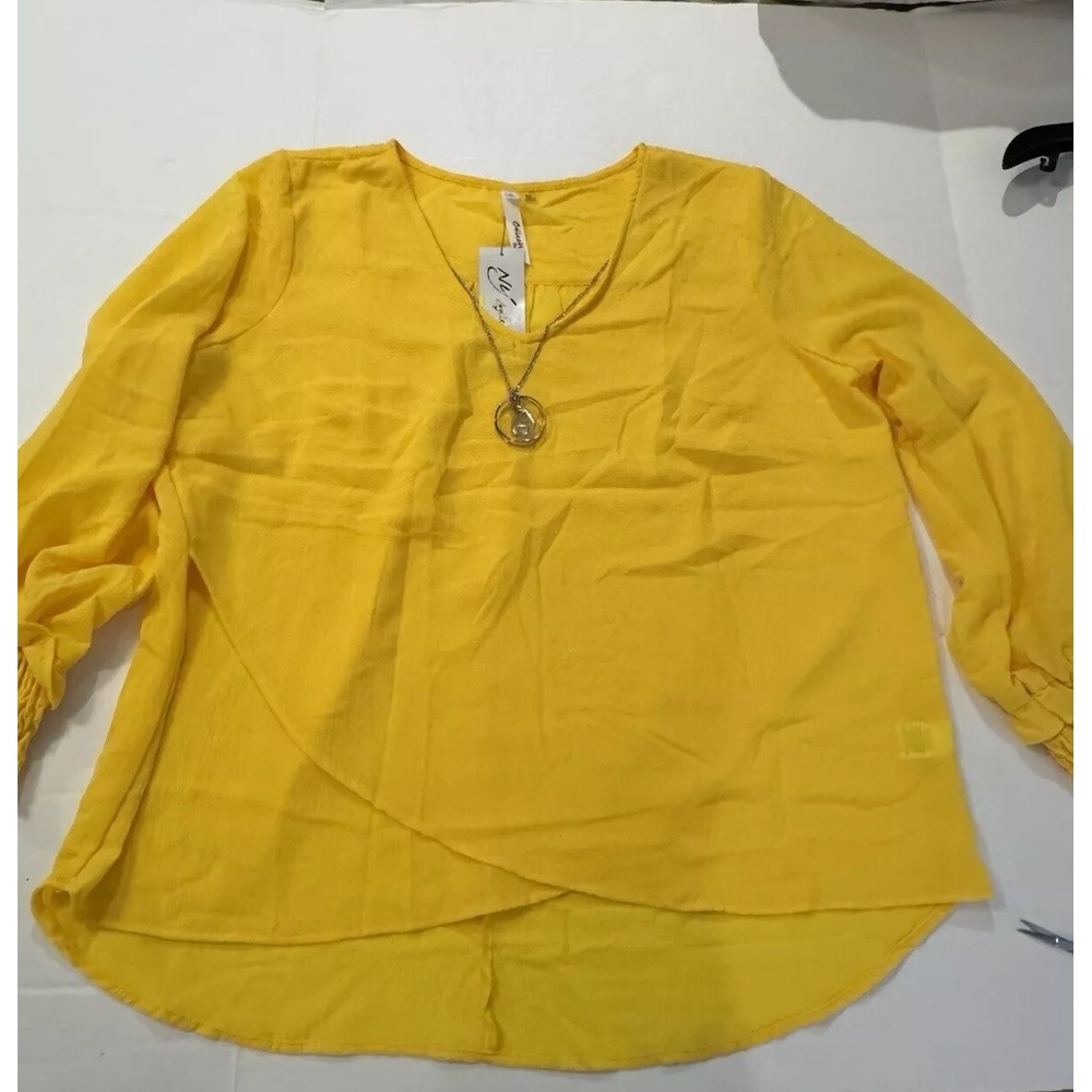 NY Collection Petite XL Necklace LONG Sleeve Top Women's CANARY YELLOW Pullover